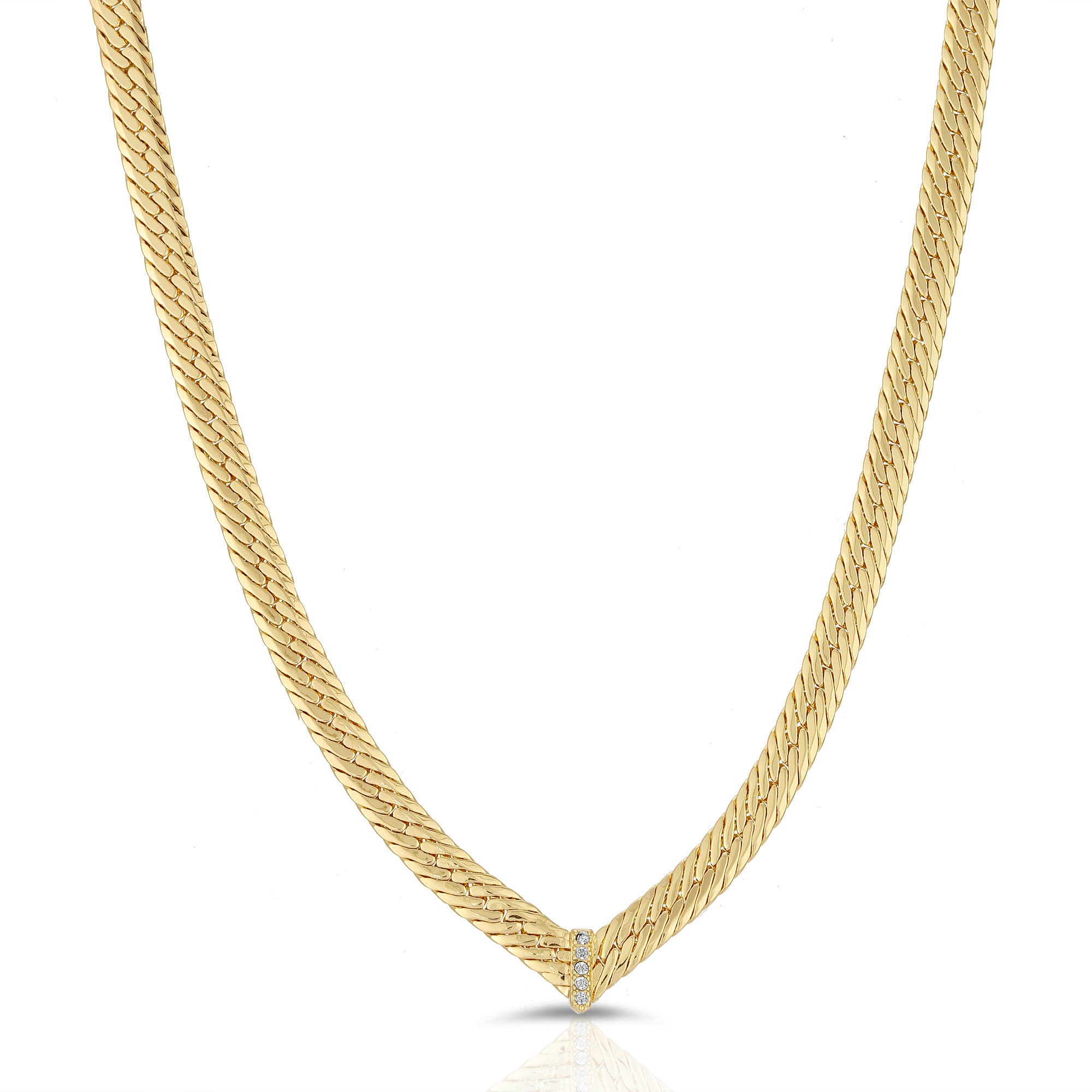 CZ Chevron Herringbone Chain Necklace Gold Chain Collar Gold Etsy
