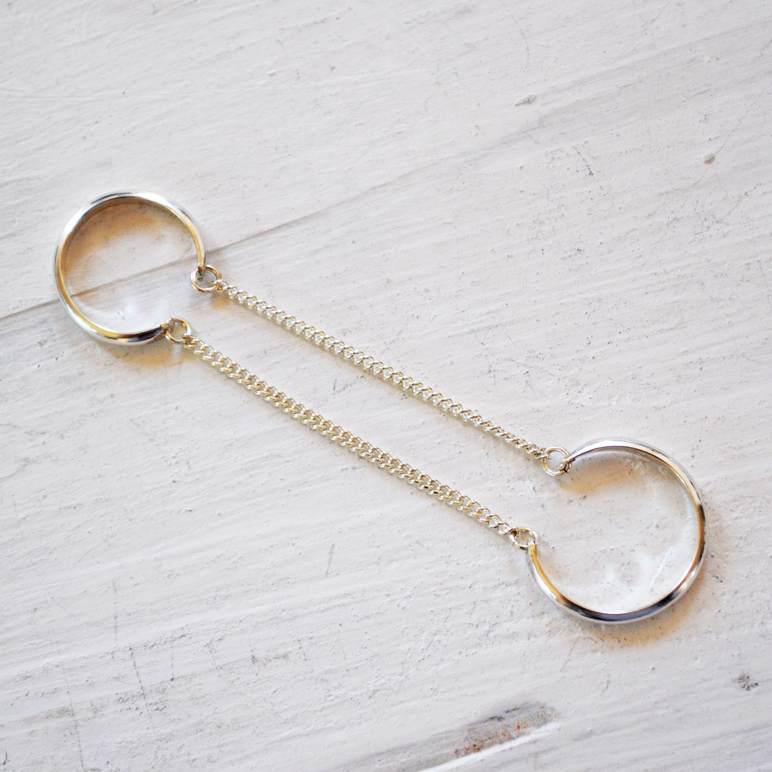 Open Cuff Double Chain Ring, Sterling Silver Connected Knuckle Ring ...