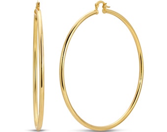Oversized Gold Filled Hoop Earrings, Lightweight Simple Hoops (80mm)