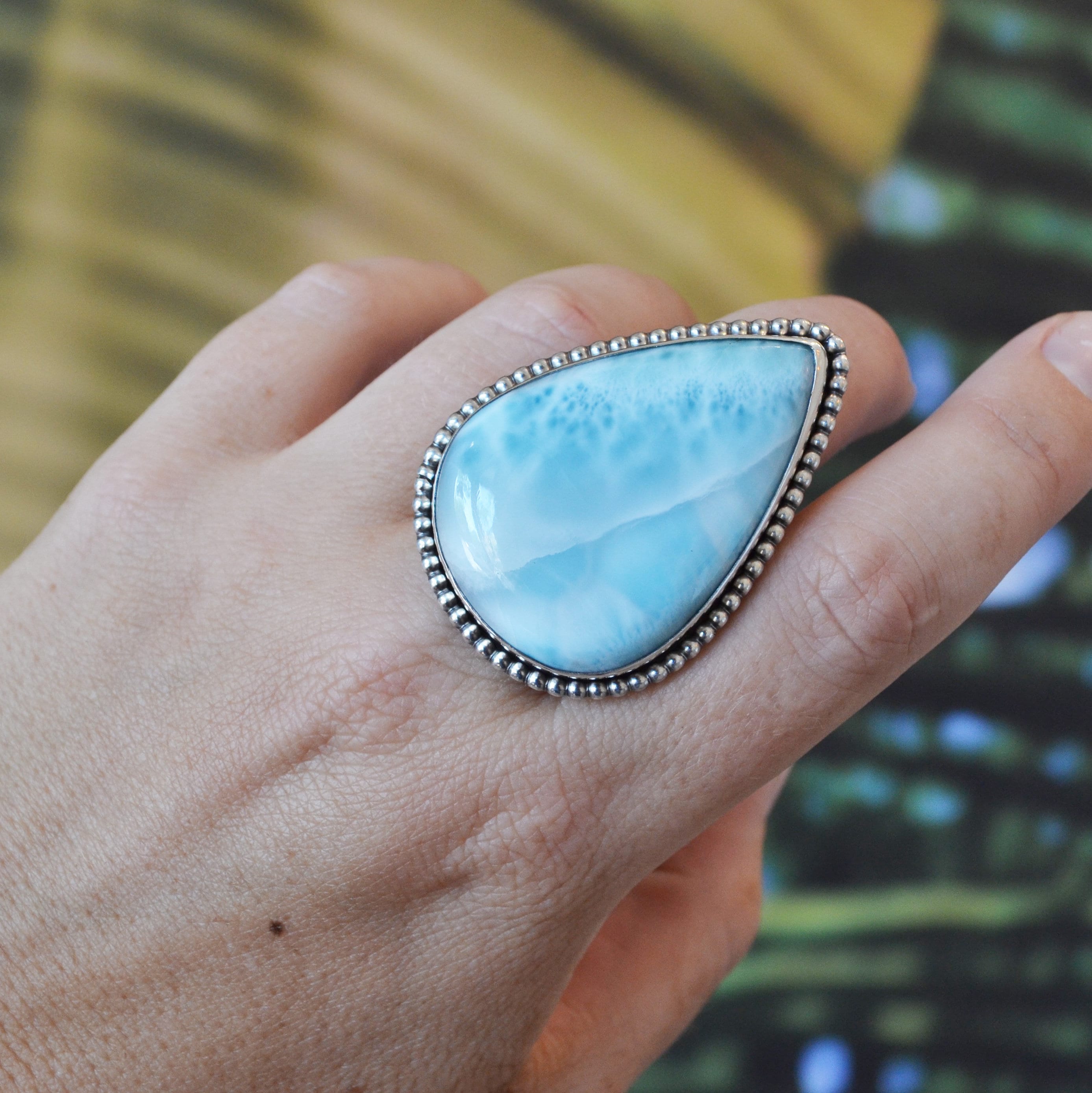 【オンラインショップ】 Statement Larimar Ring, Larimar Set Bezel Silver Sterling アクセサリー