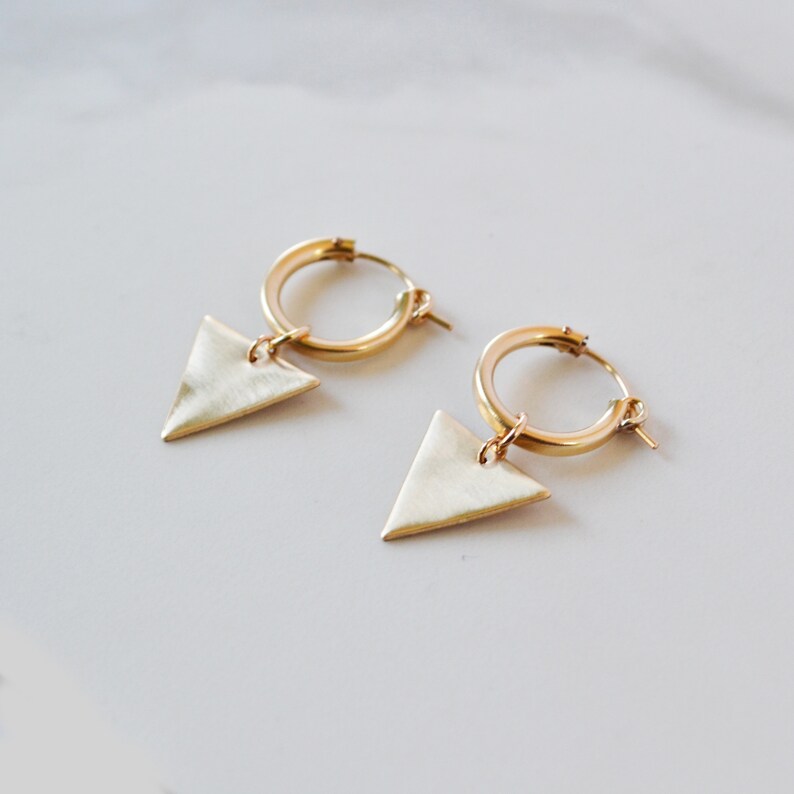 Gold Triangle Huggie Hoop Earrings Geometric Earrings Small Etsy