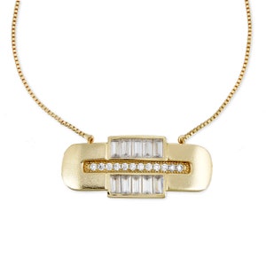 Century Necklace, CZ Art Deco Pendant, Gold Layering Necklace, Gold Baguette Gemstone Necklace, Modern Necklace, Delicate Gold Necklace