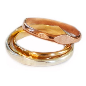 Gift Set of 3 Wave Stacking Rings, Engraved Gold Stacking Rings, Gold Filled Hammered Band, Rose Gold Ring, Sterling Silver Midi Ring Set