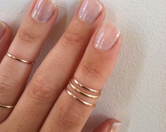 Set of 3 Above the Knuckle Rings- 14K Rose Gold Skinny Knuckle Rings, Stacking Rings, Midi Rings