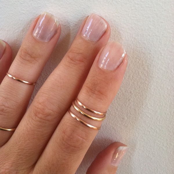 Set of 3 Above the Knuckle Rings- 14K Rose Gold Skinny Knuckle Rings, Stacking Rings, Midi Rings