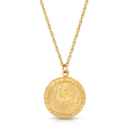 St. Christopher Coin Necklace 14K Gold Religious Necklace - Etsy