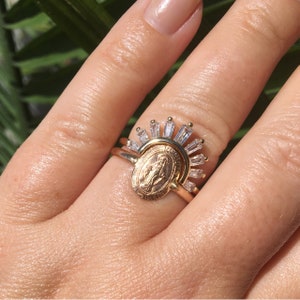 Small Mary Ring, Sterling Silver Virgin Mary Ring, Miraculous Metal Ring, 14K Gold Filled Religious Ring