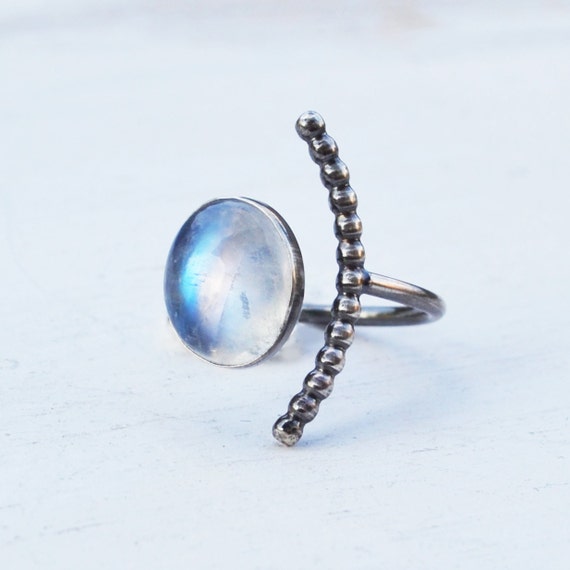 Moonstone Ring, Oxidized Sterling Silver Open Stone Ring