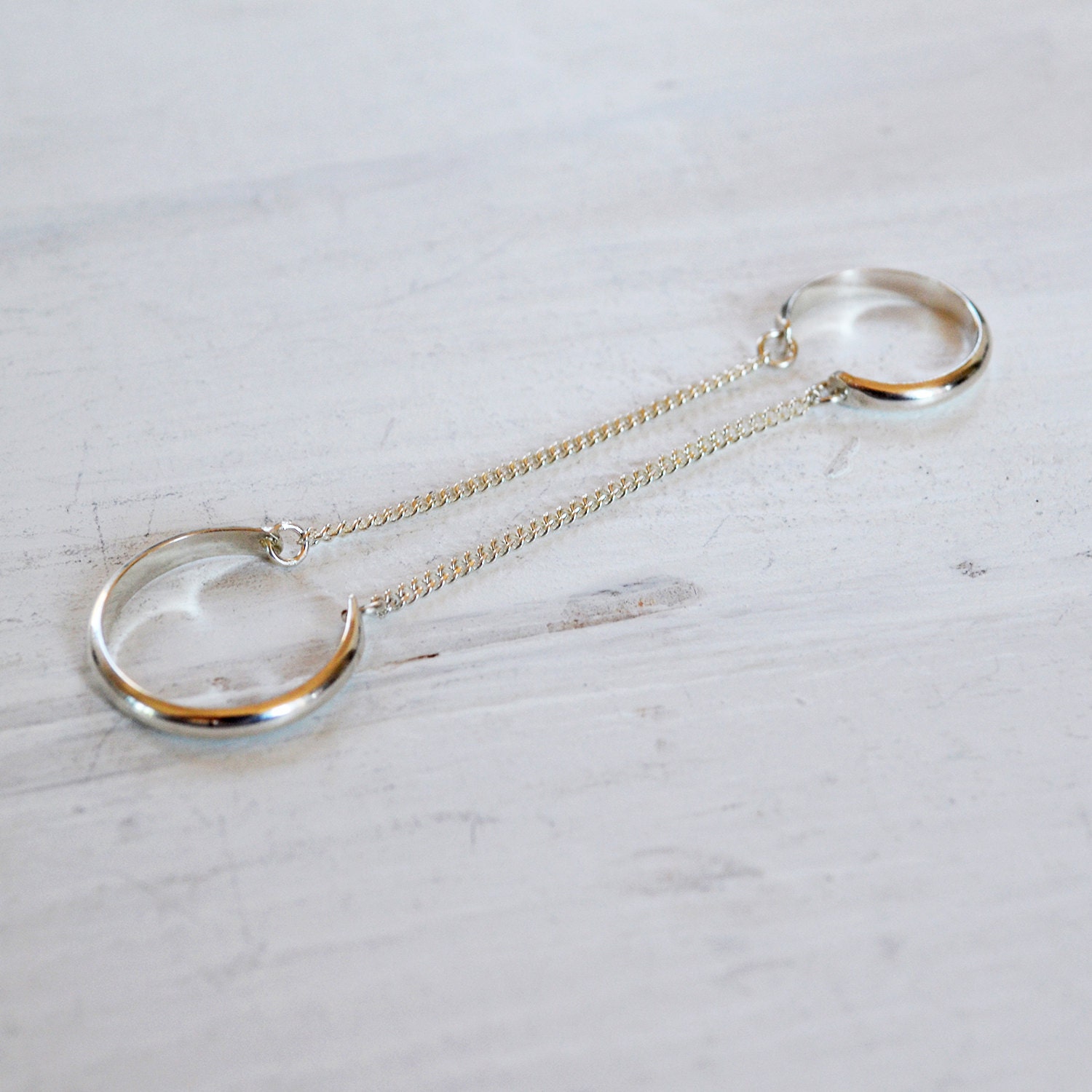 Open Cuff Double Chain Ring, Sterling Silver Connected Knuckle Ring ...