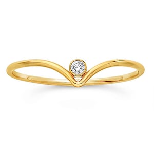 Chevron Gemstone Ring, CZ Stacking Ring, Minimalist V Ring, Dainty Ring, 14k Gold Filled Ring, Delicate Ring, Dainty Gold Ring