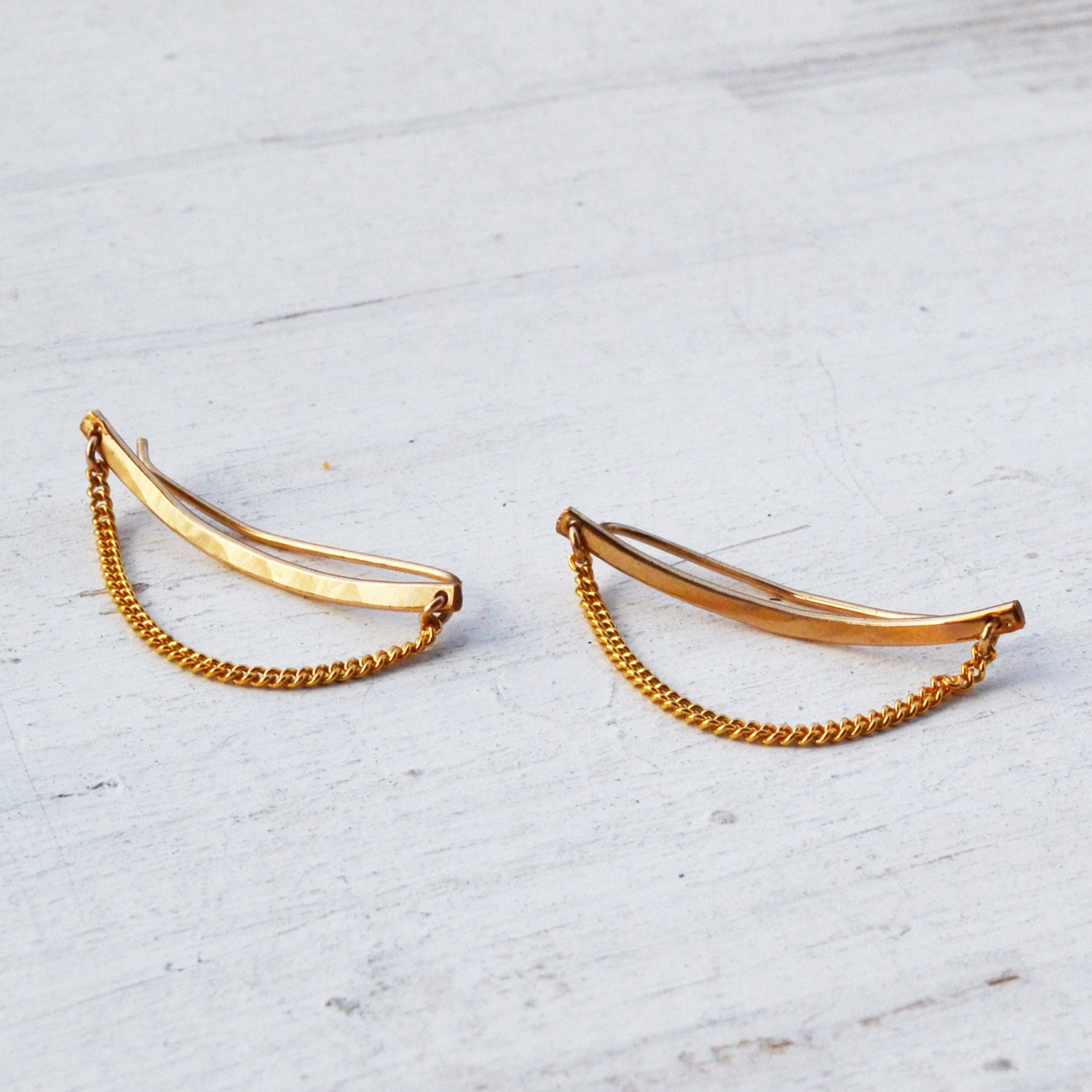 Chain Ear Climbers Minimalist Ear Cuff Bar With Chain Gold Etsy
