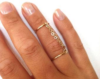 Handcuff Ring, Double Chain Ring, Double Band Ring, Connected Ring, Rose Gold Ring, Gold Filled, or Sterling Silver Knuckle Ring, Seen on DA