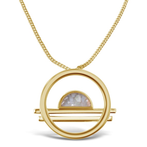 14k Gold Geometric Gemstone Half Moon Necklace 14k Gold Geometric Gemstone Half Moon Necklace