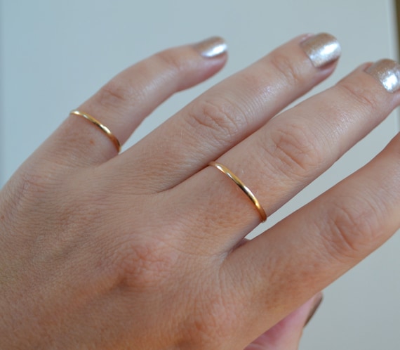 14K Solid Gold Wire Ring Thin Tiny Stacking Knuckle Ring Band For Women 