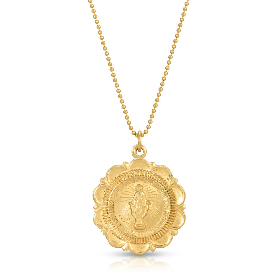 Mary Medallion Necklace Virgin Mary Necklace Gold Religious Etsy