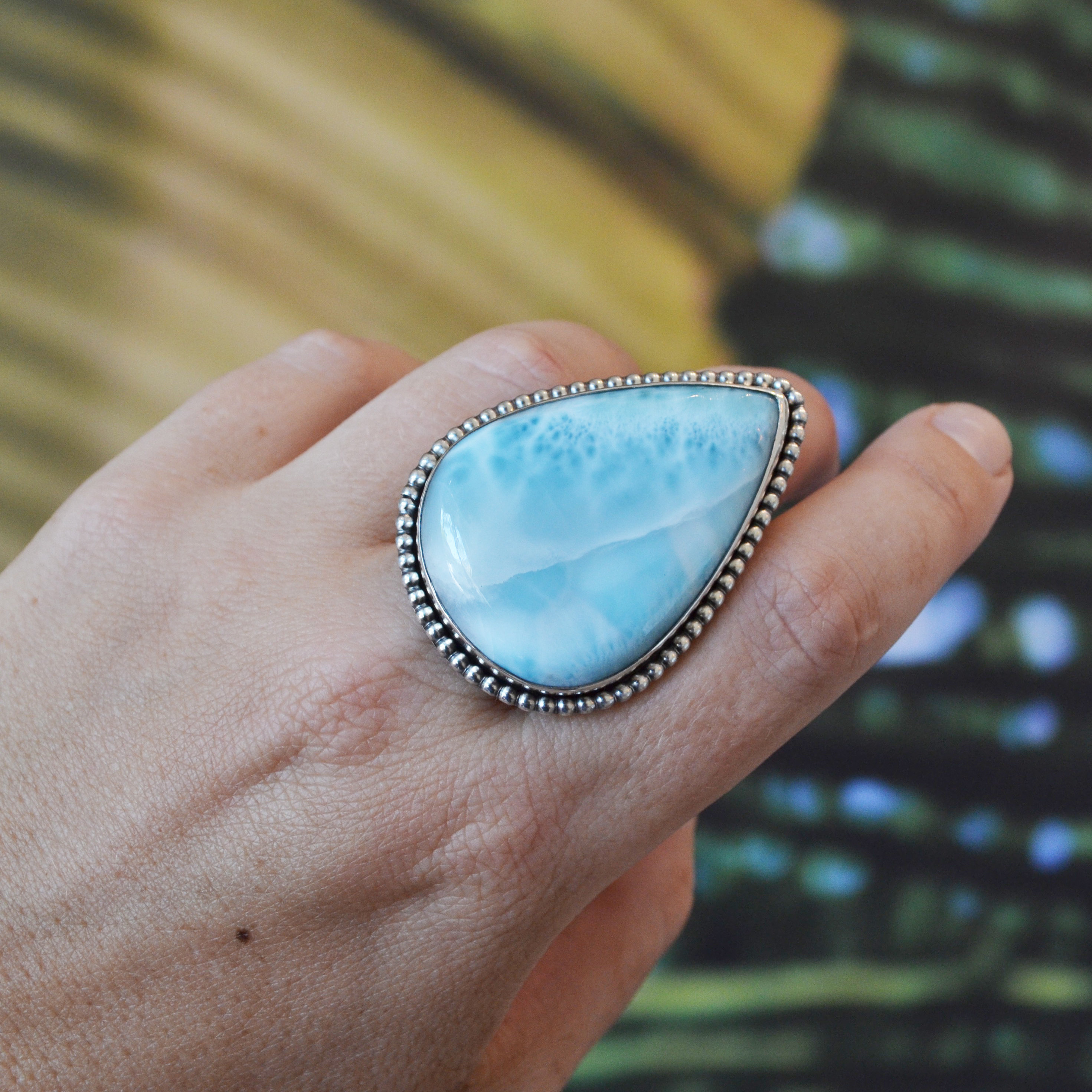 【2025A/W新作★送料無料】 Larimar Larimar Set Bezel Silver Sterling Ring, Statement アクセサリー