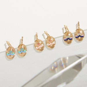 Purple Enamel Charm Huggie Hoop, Gold Huggie with removable Charm, Enamel Earrings, Boho Desert Jewelry, Dangle Hoop Earring image 5