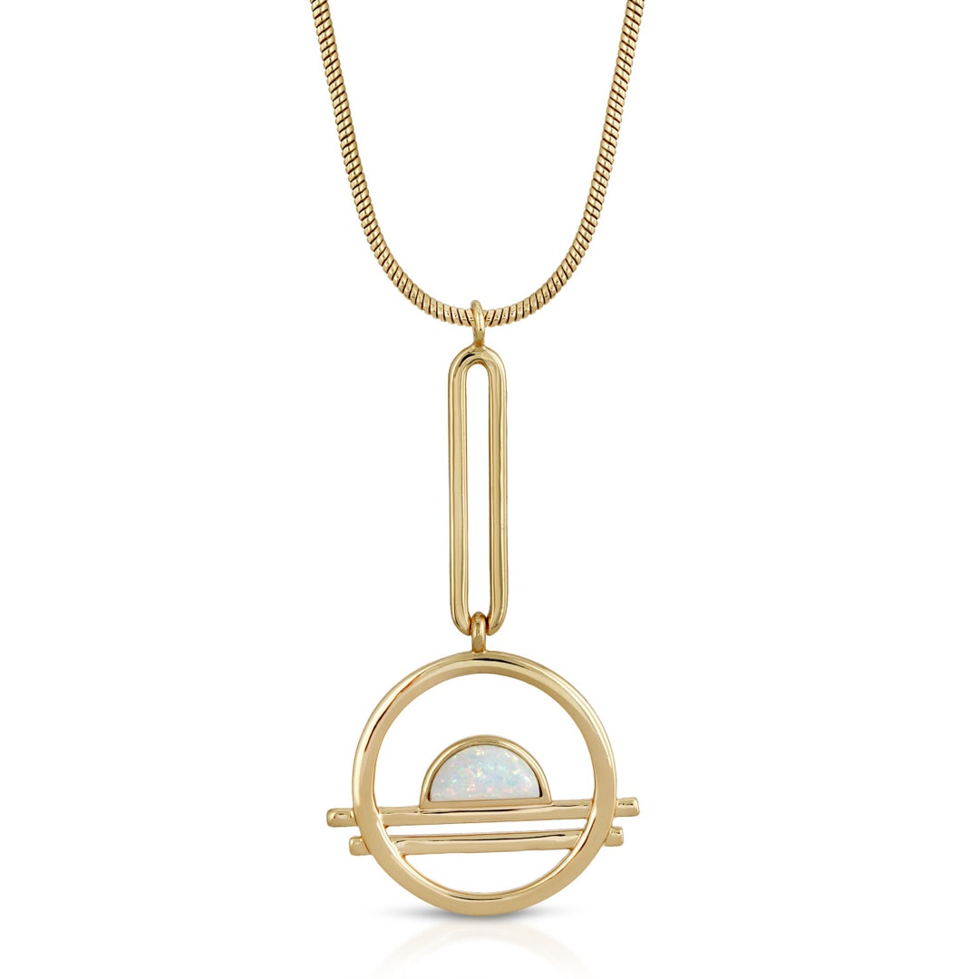 Opal Pendulum Necklace Opal Pendant Necklace Geometric - Etsy