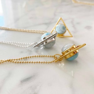 Moonstone and Larimar Two-Faced Triangle Necklace, Double Stone Necklace, 14K Gold or Silver Pendant, Gemstone Necklace, Stone Pendant