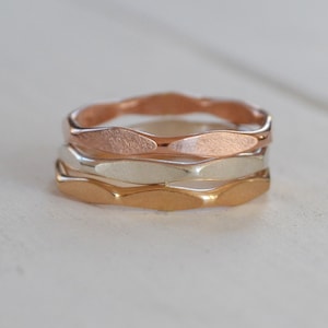 Hammered Stacking Rings Set of 3, Gold Filled Ring, Rose Gold Band Ring, Sterling Silver Stackable Rings, made to order in any size