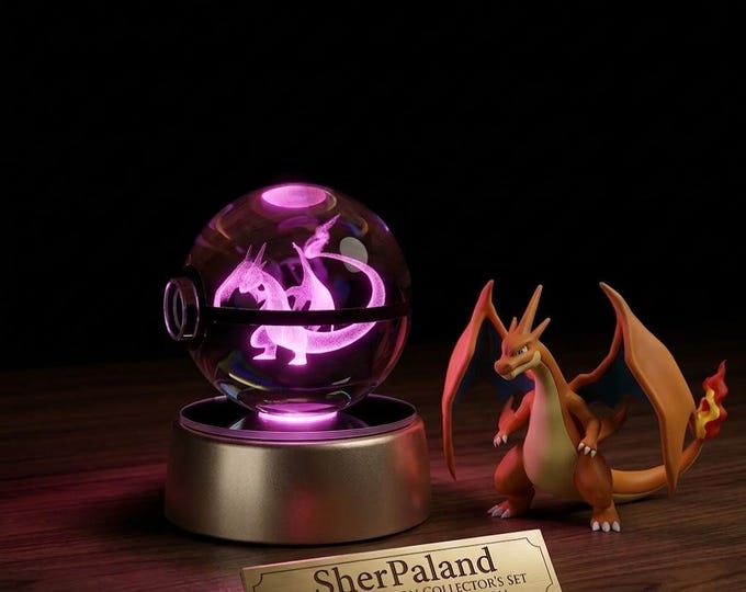 Crystal 15 Pokeball Night Light, 3D Laser Engraved LED Crystal Ball, Pokemon Inspired Decor