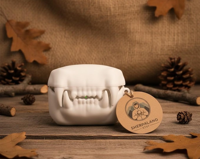 Skull AirPods Case – Vampire Fang Silicone Cover | AirPods 1 2 3 4 / Pro 1 2 / Pro 3 | Gothic Dark Alt Gift | 3D Skeleton Teeth Case