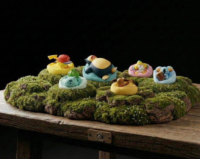 Pokémon Figurine Cushion, Kawaii Gaming Desk Decoration - Pokémon Fan Art Gift Idea - Painted Sculpture - Sleeping Pokémon 3D Home Decor
