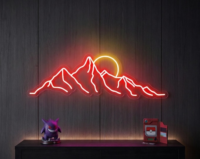 Mountain and Sun Neon Sign | Acrylic LED Nature Wall Decor | Landscape Lamp for Bedroom, Living Room, Chalet Decor | Gift