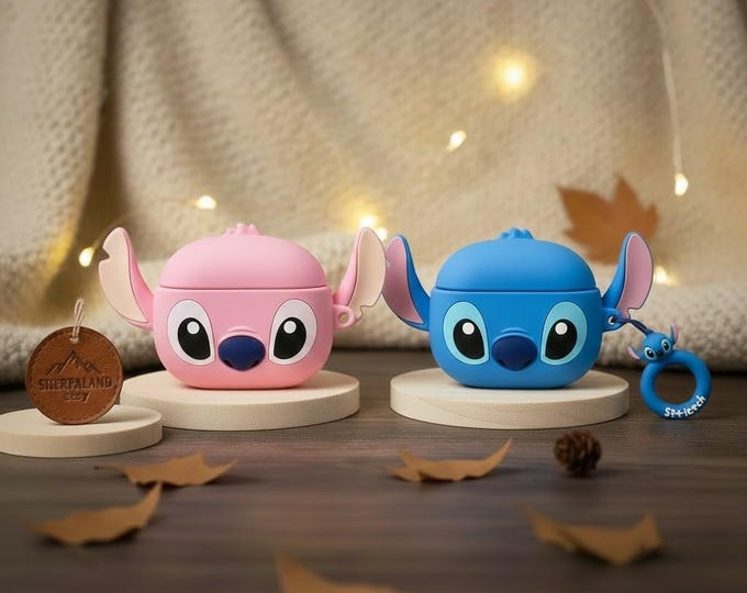 Stitch & Angel AirPods Case • Disney Blue and Pink Case • Cute Lilo Silicone Protection • Couple Gift Idea for Valentine's Day Ohana