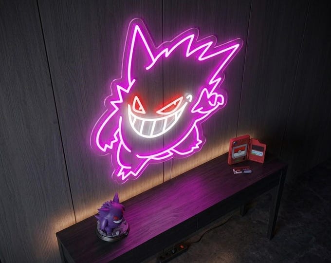 LED neon Gengar Pokémon, gaming room decor light sign, fan collector gift, gengar neon sign light, gamer gift