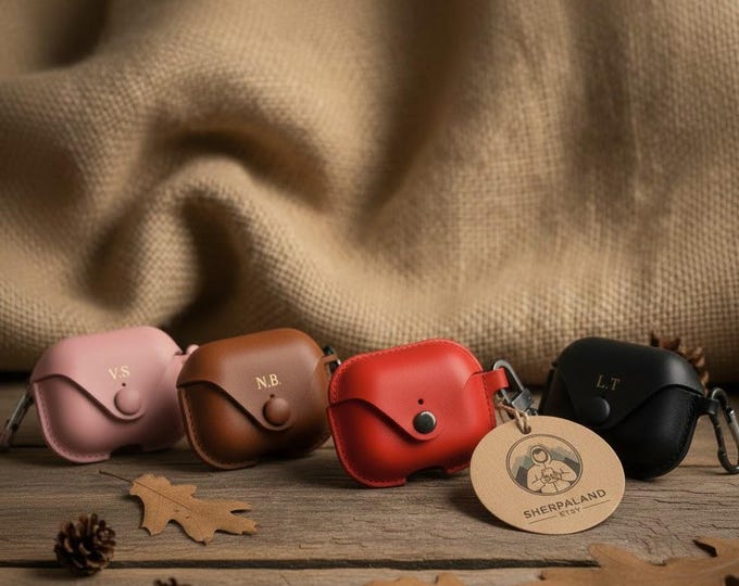 Custom case for AirPods | AirPods Pro 3 | AirPods 4 | AirPods 3 | AirPods 2 and 1, embossed gold initials on vegan leather