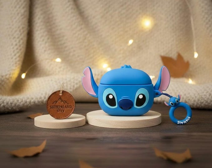 Kawaii 3D Stitch Silicone AirPods Case, AirPods Pro 1 2 3 4 Case with Keychain, Disney Fan Gift, Cute AirPods Case