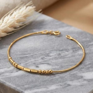 14K Gold Custom Morse Code Bracelet, Hidden Message Jewelry, Personalized Name & Word Bracelet, Gift for Best Friend