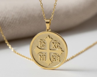 14K Gold IC XC NIKA Orthodox Cross Necklace, Tiny Eastern Orthodox Crucifix, Dainty Christian Faith Pendant