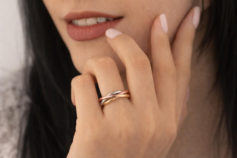 14K Gold Tri Color Rolling Ring, Spinner Anti Anxiety Ring ...