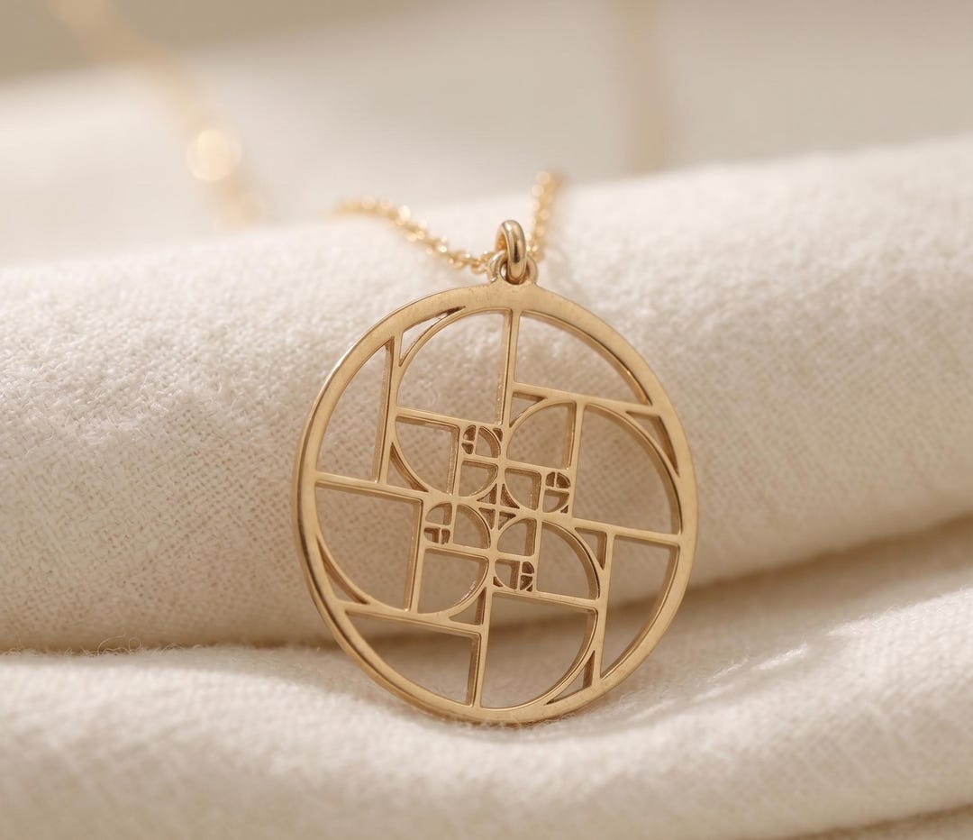 Pinniomal Math 14K Gold Fibonacci Golden Ratio Necklace | Geometric Spiral Pendant ...