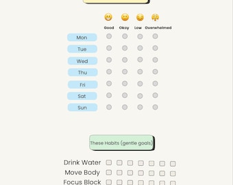 Planilha de Rastreamento de Humor e Hábitos para Imprimir | Rastreamento Semanal de Humor para Pessoas com TDAH | Metas Suaves | Download Imediato
