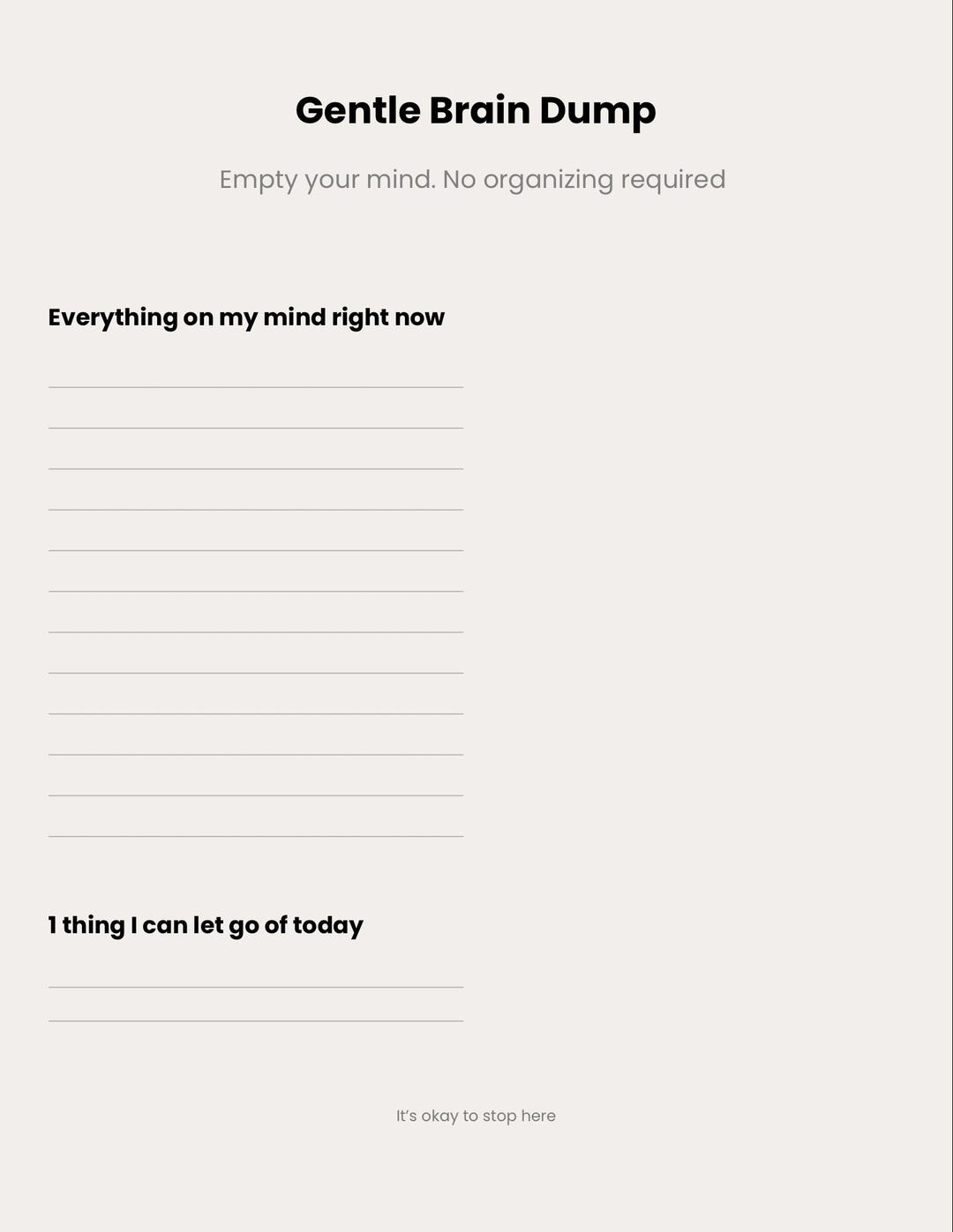 Gentle Brain Dump Worksheet | Anxiety Relief, ADHD Friendly (instant ...