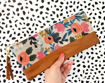 Rifle Paper co Zipper pouch with leather