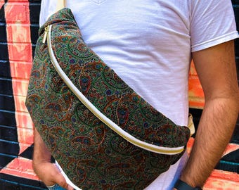 XL Velvet Paisley Green Fanny Pack
