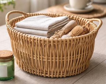 Natural Wicker Basket 30cm Diameter 18cm Height with Handles