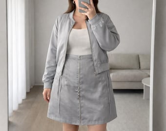 JCL vintage midi skirt in light gray with pockets, perfect for Y2K, size XL