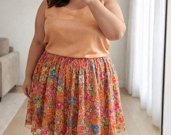Vintage festive plus size Top, peach tone size 46