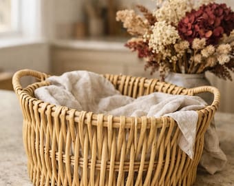 Natural Wicker Basket 39cm Diameter 22cm Height with Handles