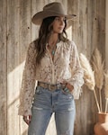 Vintage Style Floral Lace Western Blouse