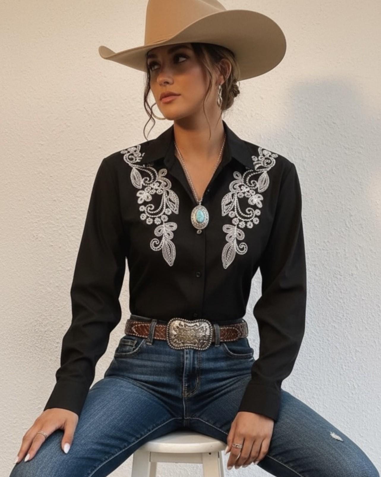 Camicia Da Cowboy Retrò Western Per Donna - Stile Musica Country Con Teschio Grafico, Taglie Forti Fino A XXL (Nero, 6) - 3