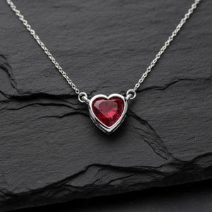 Natural Ruby Heart Necklace, 14K Gold Heart Necklace, Pinky Gemstone Necklace for Women, Romantic Valentine Gifts, Silver Wedding Jewelry Silver