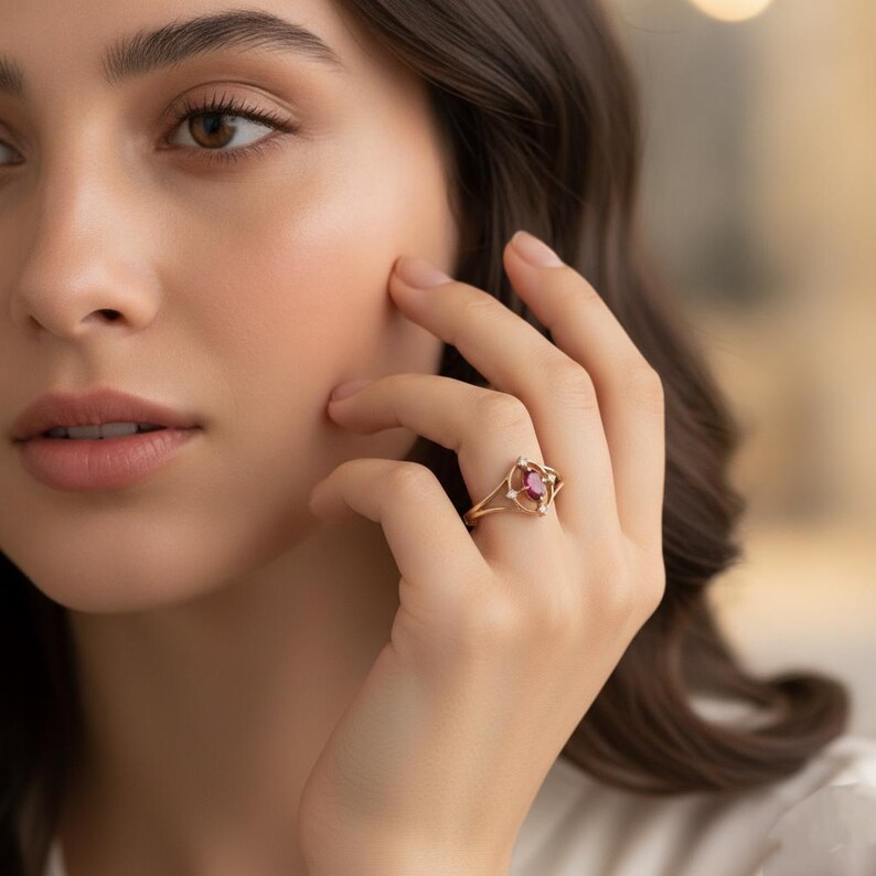 Ruby Diamond Ring, Ruby Engagement Ring, Ruby Solitaire Ring, Oval Ruby Ring, July Birthstone, Stacking Ring, Anniversary Ring Gifts for Him imagen 5