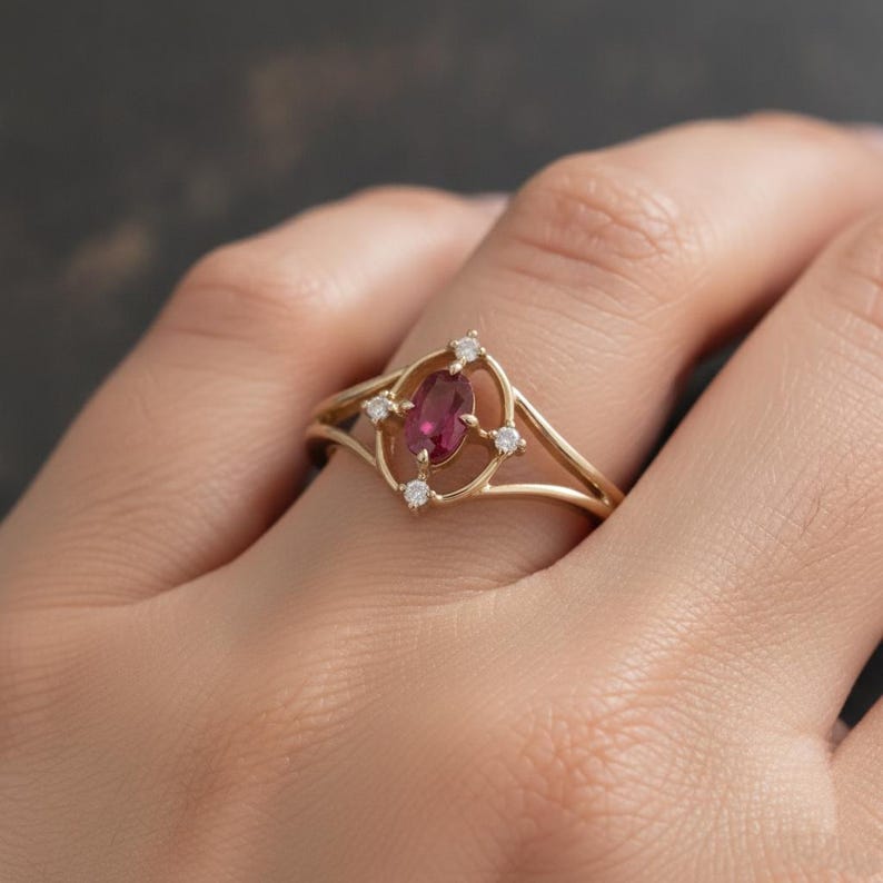 Ruby Diamond Ring, Ruby Engagement Ring, Ruby Solitaire Ring, Oval Ruby Ring, July Birthstone, Stacking Ring, Anniversary Ring Gifts for Him imagen 2