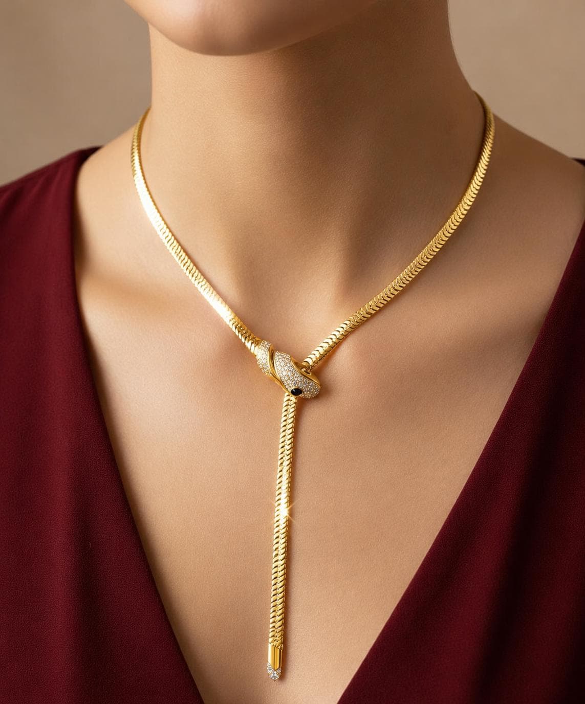 14k Gold Snake Diamond Necklace, Diamond Adjustable Y Necklace for Women With Black Eyes,Silver Wedding Necklace,Elegant Party Jewelry Gifts